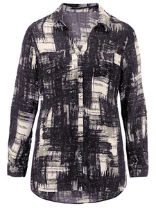 Beige & Black Check Print Shirt-Long Sleeves-Pockets-8/1012/14/16/18/20/22 - Picture 1 of 4