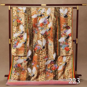 Colored Uchikake Kimono Gold Crane Floral Embroidery - Picture 1 of 1