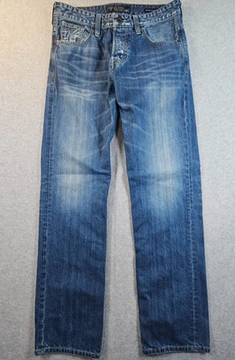 GUESS Kennedy Relaxed Jeans Mens Sz 33x33 Button Fly Blue Fade Whiskering - Image 1 of 4