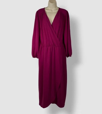 Maxi vestido para mujer Connected rosa envolvente manga larga talla grande 16W Foto 1 de 2