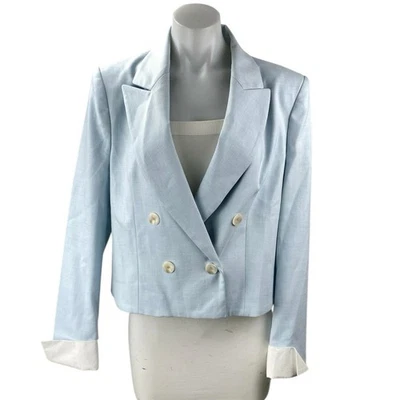 Jaqueta Zara Feminina Azul Peito Duplo Pico Lapela Cropped Blazer Tamanho G - Imagem 1 de 4