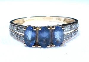 Tanzanite Diamond Ring 14ct Gold UK Hallmark Size N Boxed - Picture 1 of 23