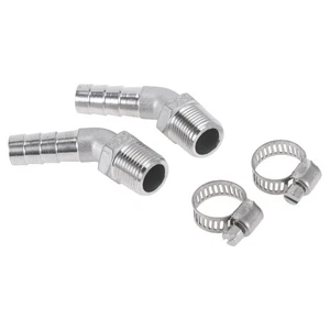 Conectores manguera 15/32" 3/8" BSPT 45° 2 abrazaderas acero plateado - Imagen 1 de 6