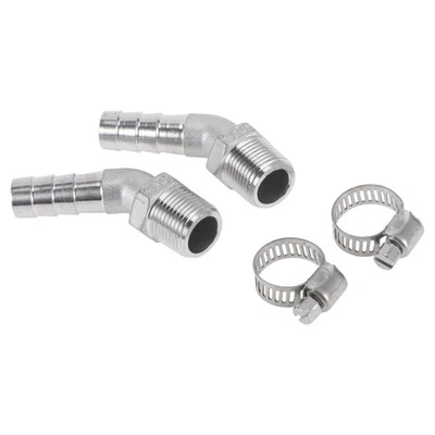 Conectores manguera 15/32" 3/8" BSPT 45° 2 abrazaderas acero plateado - Imagen 1 de 4