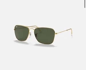 Occhiali da sole unisex Ray Ban RB3136 Caravan 55 mm oro e lenti verdi G-15 custodia in tessuto - Foto 1 di 18
