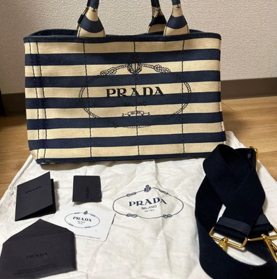 PRADA границы сумка с короткими ручками Канапа темно-M белый подлинный б/у из Японии - Изображение 1 из 4