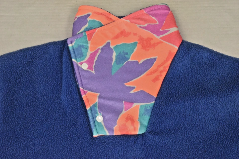 Jaqueta Pulôver Vintage Tamanho M Azul Lã Tropical Neon Laranja Nylon Snap Neck - Imagem 1 de 4