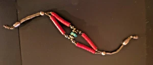 Pulsera Navajo Hecha a Mano Vintage + Pepita Turquesa e Imitación Coral? Cuentas preciosas - Imagen 1 de 6