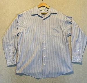 Kenneth Cole Shirt Men's 17 (34-35) Long Sleeve Button-Up Blue Stripe Collar - Picture 1 of 10
