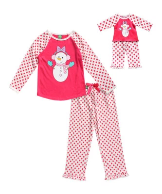 Conjunto de pijama rosa muñeco de nieve a juego muñeca de 4-14 y 18" para niña americana Foto 1 de 2