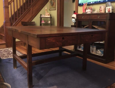 Antigua mesa de biblioteca artesanal tienda industrial artesanía roble misión de colección 1900-20 Foto 1 de 2