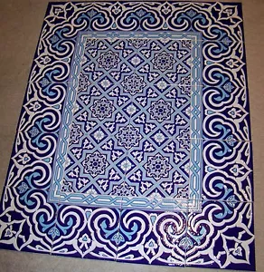 Pannello da parete piastrelle in ceramica rialzate bordo blu e bianco 40""x32"" turco Iznik - Foto 1 di 9