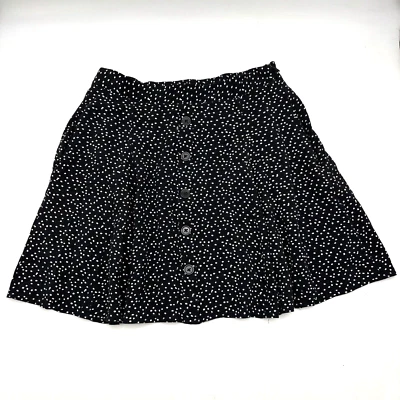 Falda ModCloth Negra Blanca Lunares Cintura Elástica Línea A Botón Frontal M 14x16.5 Foto 1 de 4