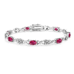 925 Sterling Silver Created Ruby Tennis Bracelet For Women (4.00 Cttw, Gemstone - Picture 1 of 6