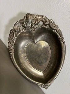 Vtg Baroque Silverplate Heart Dish Victorian Cards Change Coins Keys Candy - Picture 1 of 9