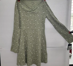 New Art Class Long Sleeve Henley Skater Dress Green Girls' Size M (8) - Picture 1 of 5