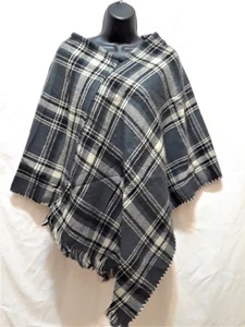 2 Sided Winter Warm Poncho Cardigan Shawl Wrap Quilted Plaid Striped - Picture 1 of 3