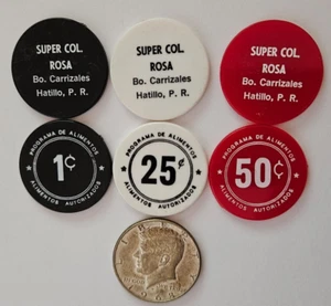 Set 3 SUPER COLMADO ROSA Ficha Cupones HATILLO FOOD STAMP Token PUERTO RICO - Picture 1 of 7