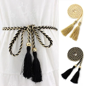 Women Dress Bow Knotted Decoration Waistband Knitted Fringe Waist Strap Lace-up - Picture 1 of 22