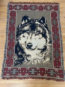 Goodwin Weavers Wolf Huskey Wandteppich Überwurf Decke Azteken Made in USA - Bild 1 von 9