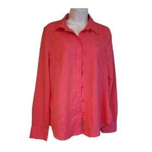 Merona Women's Long Sleeve Top med Hot Pink Polka Dot Button Up Collared - Picture 1 of 11