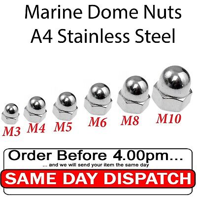 Acorn Dome Cup Nuts A4 Stainless Steel Marine Nut DIN 1587 M3 M4 M5 M6 M8 M10 • 4.50£