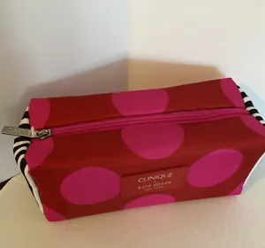 2023 Clinique X Kate Spade Red W/Pink Dots Black Stripes Makeup Cosmetic Bag NWT - Picture 1 of 8