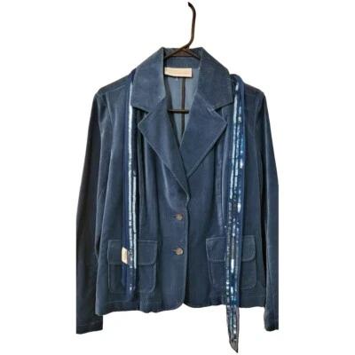 First Issue Liz  Claiborne Blue Velvet Blazer Jacket W/ Sequin Scarf M NWT - Image 1 of 4