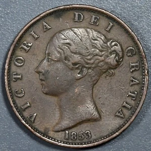 1853 ½ HALFPENNY BRONZE COIN UK Victoria Sp#3949/KM#726 Gr: XF/AU A4029 - Picture 1 of 2