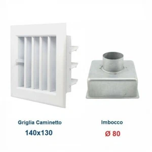 Bocchetta Aria cm14x13 Bianca con Adattatore D.80-Griglia x Caminetto Regolabile - Foto 1 di 4
