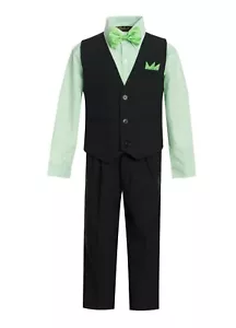Boy's Formal Wedding Solid 5-Piece Vest and Pant Set with Shirt, Tie and Hanky - Picture 1 of 5