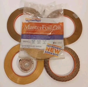 Venture Tape Stained Glass Copper Foil 1 New 4 Used Rolls Plus 1 Soder-wick - Picture 1 of 4