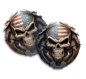 American Flag Skulls Patriotic USA Proud American MIRRORED Decals C34505 2 pack - Picture 1 of 2