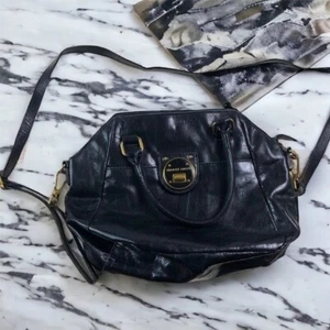 Bolso de Hombro Elliot Lucca Cuero Genuino Negro Doble Asas Bandolera Correa - Imagen 1 de 10