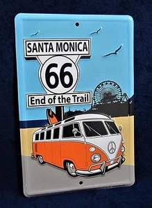 Route 66 - SANTA MONICA *US MADE* Embossed Metal Sign -Man Cave Garage Bar Decor - Picture 1 of 9