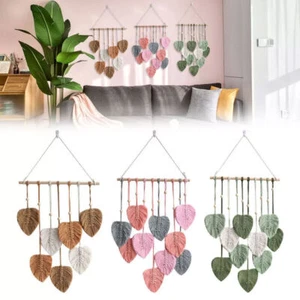 Macrame Handmade Woven Leaf Wall Hanging Bohemian Tassel Tapestry Boho Art Decor - Picture 1 of 49