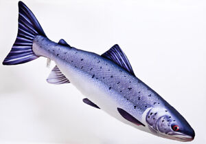 Fisch Kissen Angler Geschenk Kuscheltier Kopfkissen der Atlantische Lachs 90cm