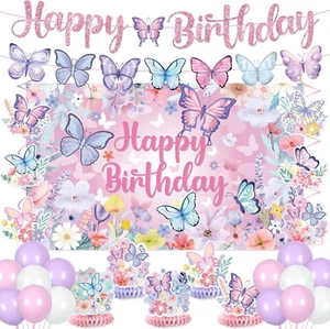 Butterfly Birthday Decorations for Girls Butterfly Happy Birthday Banner Hanging - Picture 1 of 12