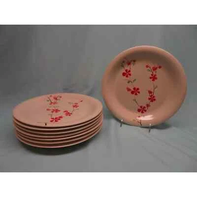 Juego de 8 Platos de Cena Pier 1 Gres Pintados a Mano FLORES ROJAS Florales 10.5" Foto 1 de 4