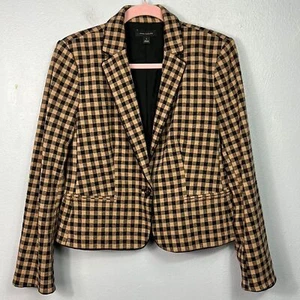 Ann Taylor Tan Brown & Black Check Crop Blazer Jacket 8 - Picture 1 of 10