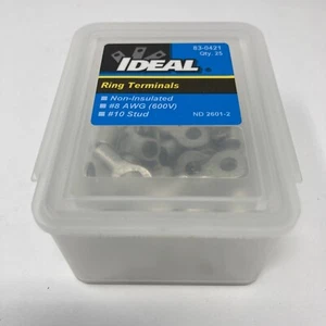 Ideal 83-0421 Non-Insul Ring Terminal, 8 AWG, #10 Stud, 600V 25/Box - Picture 1 of 3
