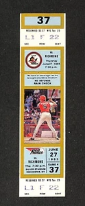 JUNE 27, 1985 RICHMOND @ ROCHESTER RED WINGS FULL TICKET, CAL RIPKEN, JR. - Picture 1 of 1