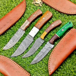 4 Pcs Damascus Blade Skinner Knives Set | 8"| Wood Handle, Leather Sheath IT-338 - Picture 1 of 7