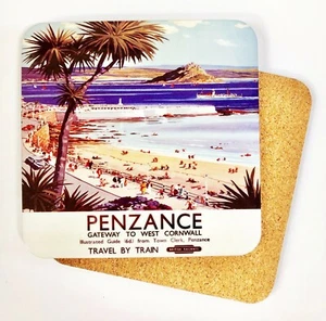 Penzance Old Railway Advert Cork Backed Drink Coaster (se) - Picture 1 of 1