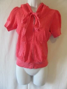 New Juicy Couture Hot Pink Terry Hearts Long Neck Tie Short Sleeve Hooded Jacket - Picture 1 of 7