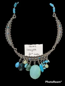 Chico Bib Collar Statement Necklace Rhinestone Beaded Silver Toned - Picture 1 of 7