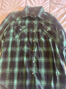 Pashartuk Camicia Uomo Collo 2X Maniche Lunghe Verde Nero Plaid Tasche a Scatto - Foto 1 di 24