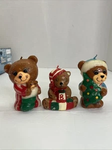 Vintage Teddy Bear Christmas Wax Candles 3.5" (3) - Picture 1 of 10
