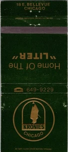 Vintage Streichholzschachtelhülle Kronies Restaurant Chicago, Illinois MB87 - Bild 1 von 2