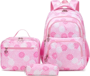 3-teiliges Gänseblümchen bedruckter Rucksack für Mädchen Kind Set Büchertasche mit Brotdose Tagesrucksack rosa - Bild 1 von 11